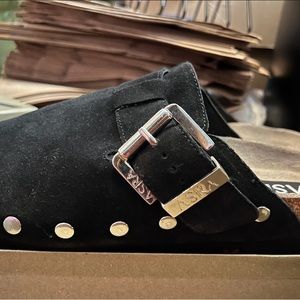 Black suede clogs . New/ never worn